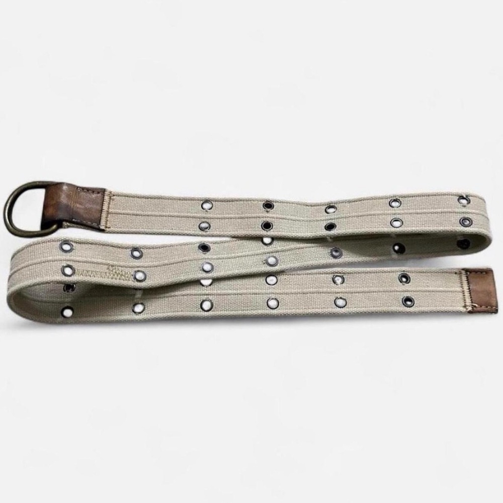 Canvas Double-Row Grommet Men's Belt in Beige